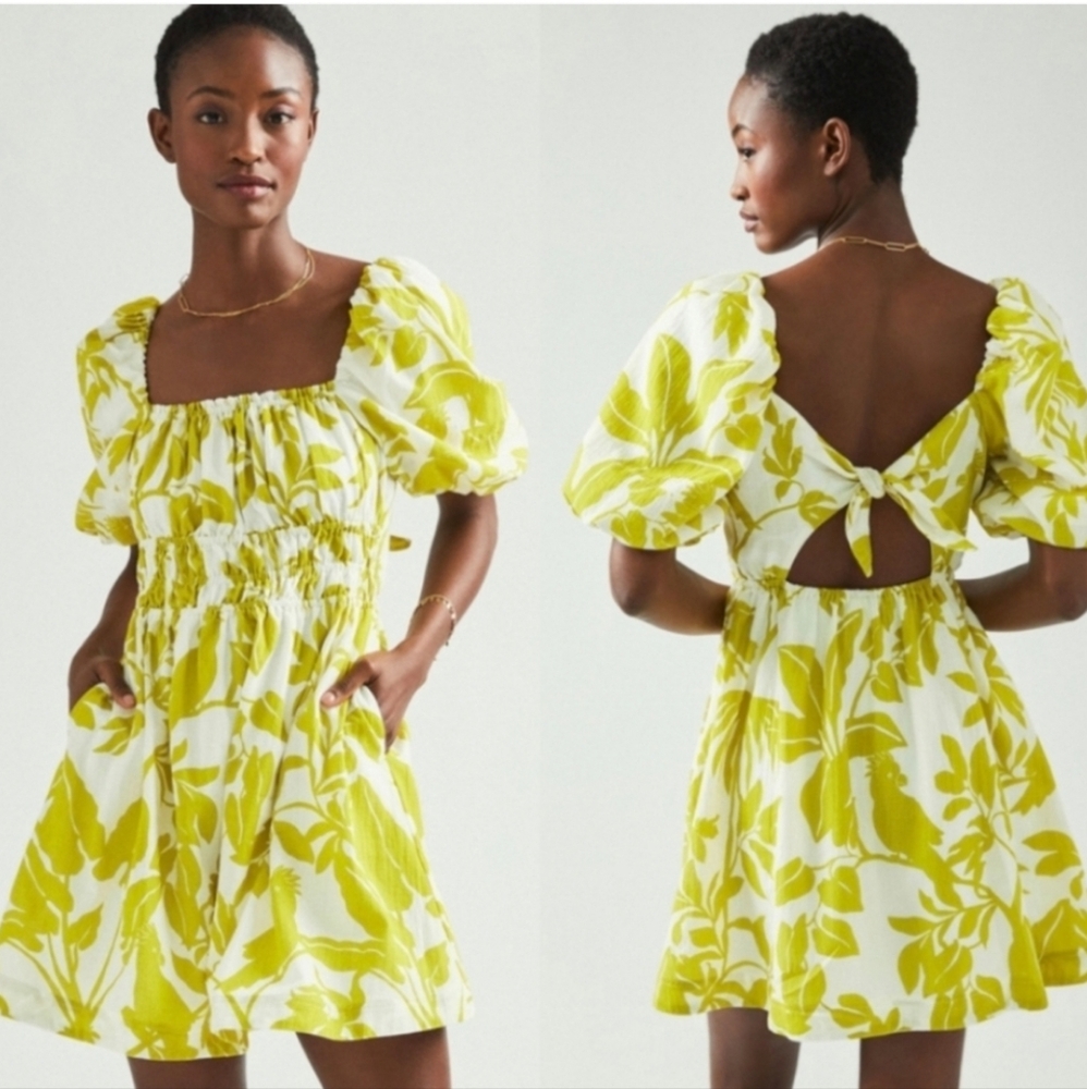 Maeve Anthropologie Feliciana Floral Green Dress. 100% Cotton And Pockets!